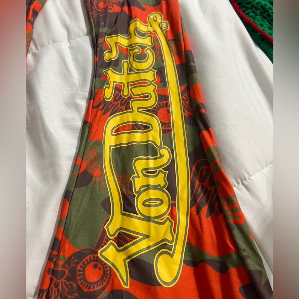 Von Dutch Olive & Orange Camo Flare Pants